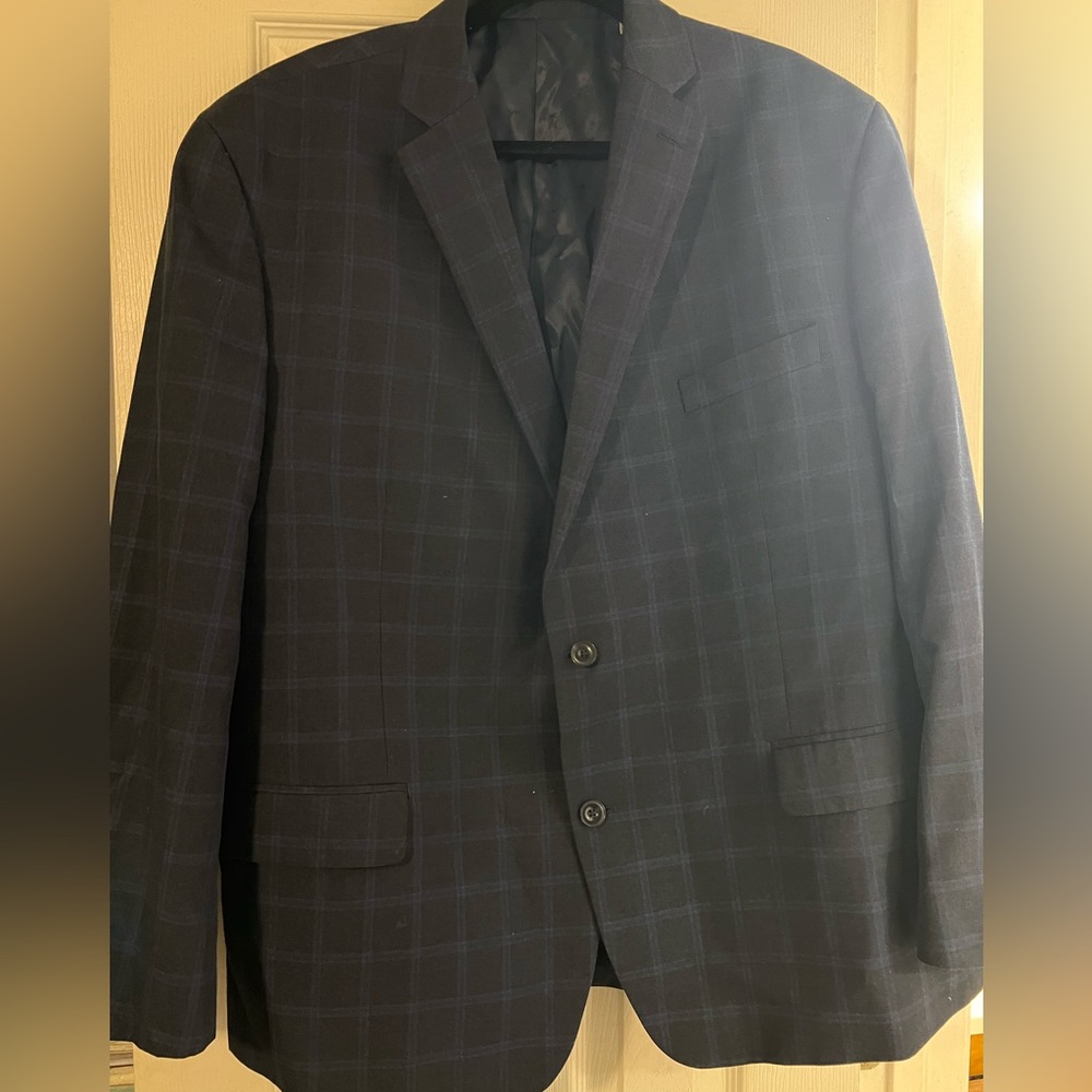 Michael Kors 50 R /Short (altered sleeves) Navy Plaid Blazer